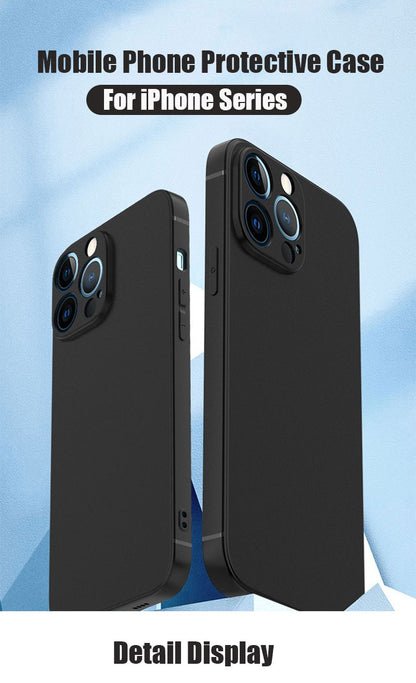 Capa de Telefone Preta de Luxo para iPhone 16 15 14 11 12 13 Pro Max 7 8 Plus 13 Mini 16E SE 2022 Xr X Xs Capa Traseira Fosca Macia