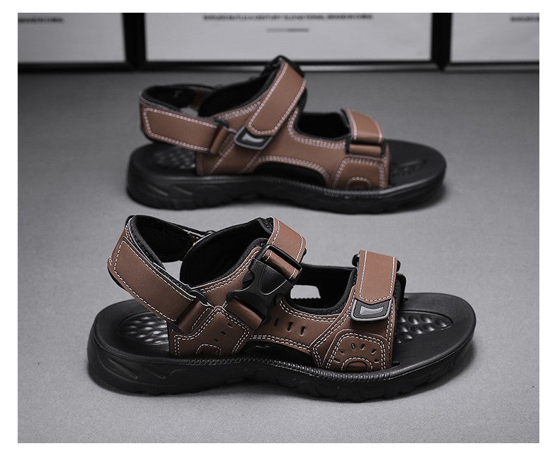 Summer Men Sandals PU Leather Lightweight Open Toe Flat Mens Casual Shoes Outdoor Walking Sandals for Men Beach Shoes Size 39-46