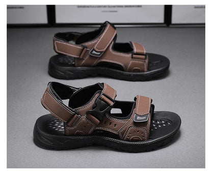 Summer Men Sandals PU Leather Lightweight Open Toe Flat Mens Casual Shoes Outdoor Walking Sandals for Men Beach Shoes Size 39-46