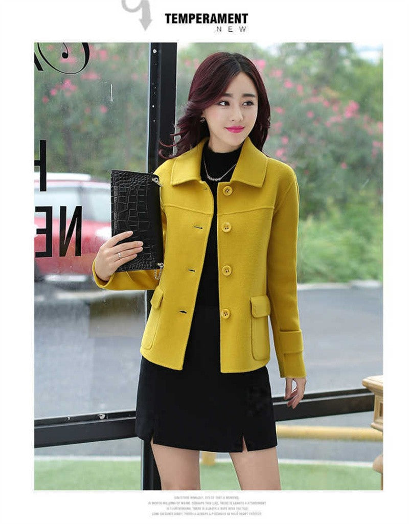 Female Woolen Coat Short Autumn 2024 Solid Color High-End Woolen Jacket Casual Single breasted Lapel Outerwearl