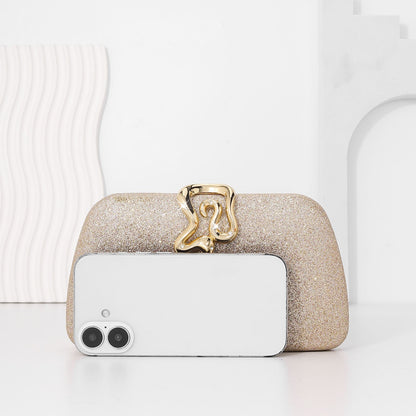 Women’s Luxury Glitter Snake Lock Clutch Elegant Evening Bag Shiny Envelope Bag Handbags Wedding Banquet Party Dress with Chain