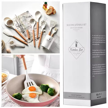 12PCS Food Grade Silicone Kitchen Cookware Utensils Turner Spatula Measuring Spoon Practical Cooking Tool Kitchenware Set