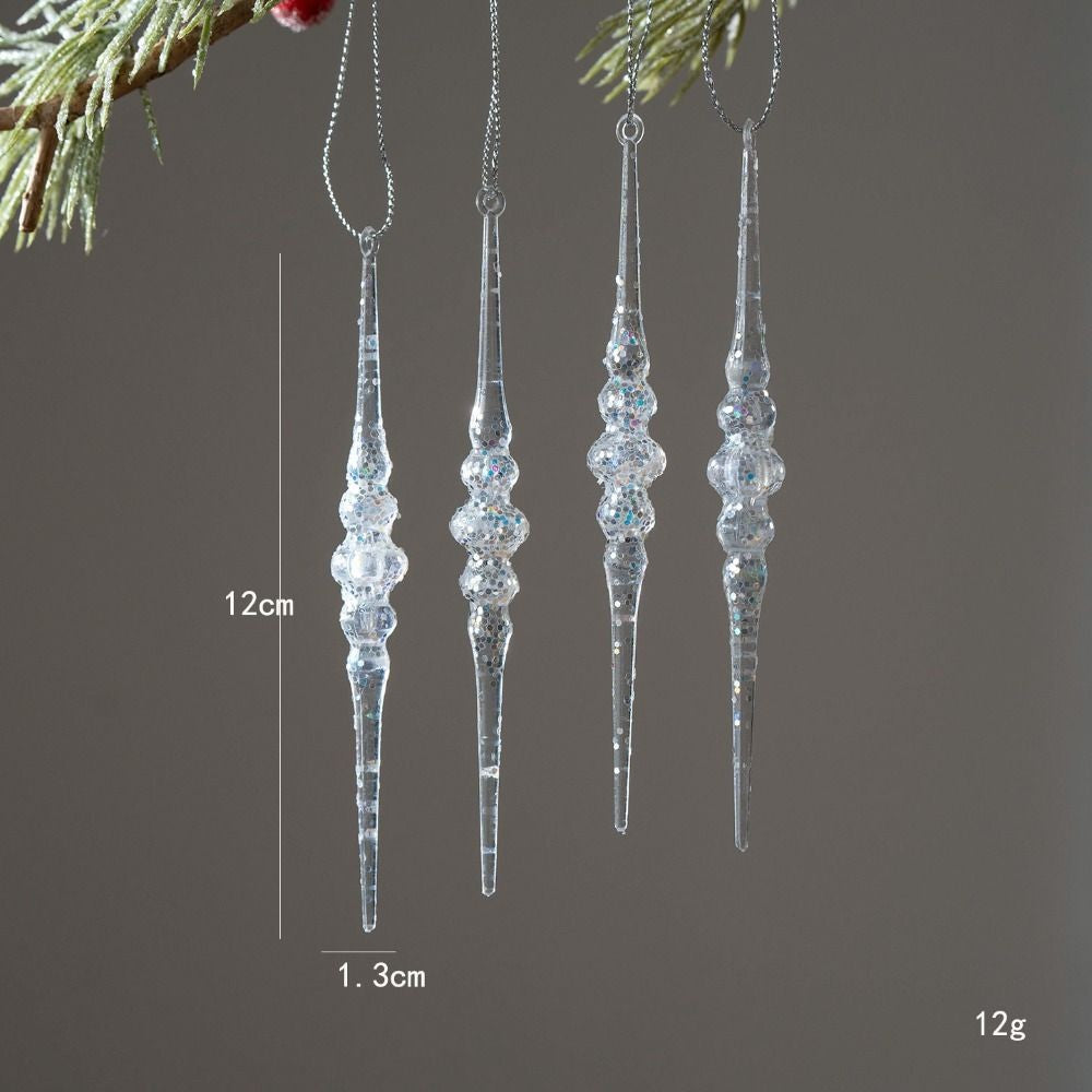 High Quality Crystal Clear Christmas Tree Ornaments Acrylic Glitter Icicle Decorations Transparent Hanging Party Holiday Decor