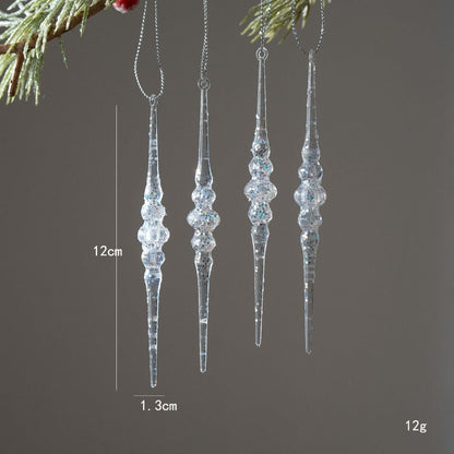 High Quality Crystal Clear Christmas Tree Ornaments Acrylic Glitter Icicle Decorations Transparent Hanging Party Holiday Decor