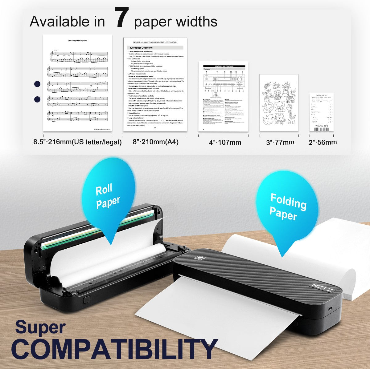 Impressora Térmica Portátil Sem Tinta A4 Bluetooth PDF Excel Word para Impressão de Documentos com Rolo de Papel para Trabalho de Escritório Casa Escola