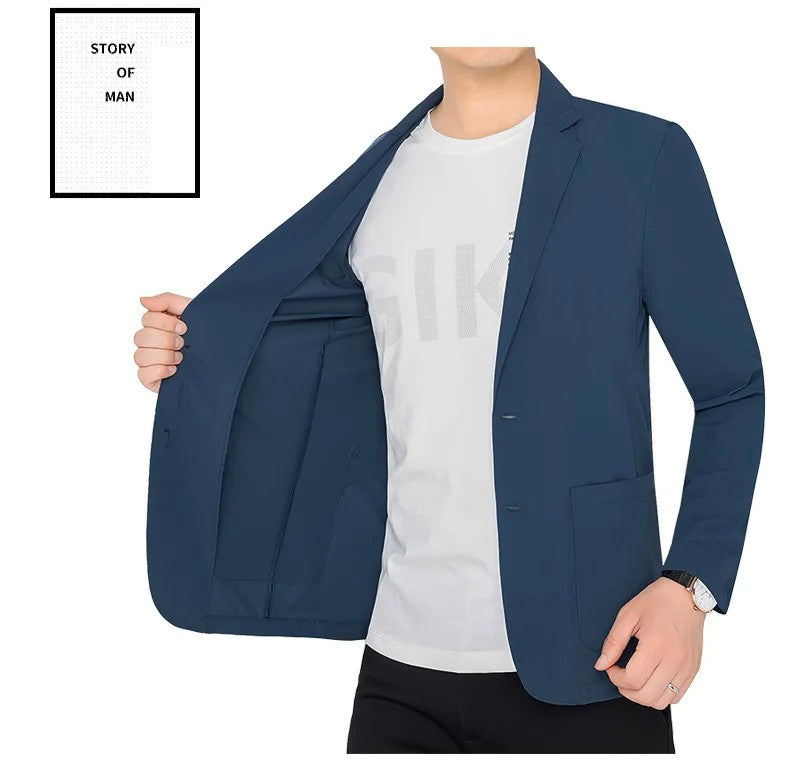 BROWON Brand Summer Men Blazers Gray Solid Color Thin Anti Wrinkle Quick Drying Soft Business Suit Blazer Jacket for Man