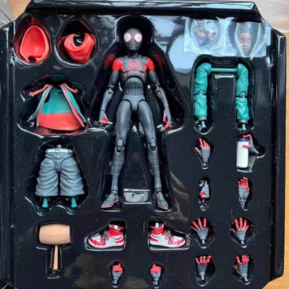 Bonecos de Ação Homem-Aranha Miles Morales 15cm Multi-Acessórios Super Herói Spiderman Estátuas Móveis Modelo Enfeites Colecionáveis