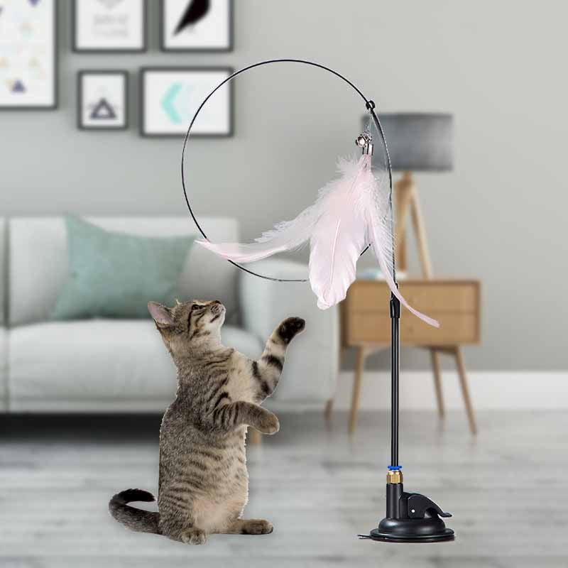Brinquedo Engraçado para Gatos de Pena Colorida Fofa com Sino Ventosa Varinha Interativa Destacável para Gatinhos Brinquedos para Gatos