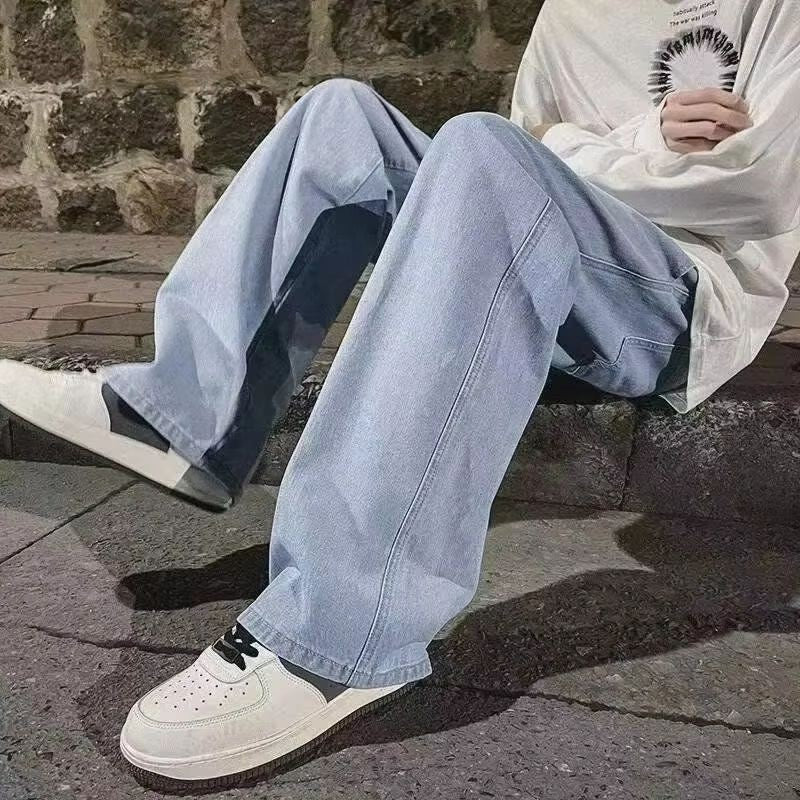 Dragging Streetwear Loose Jeans Men Korean Style Fashion Loose Straight Wide Leg Pant Men's Brand Clothing Black Light Blue Grey