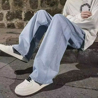 Dragging Streetwear Loose Jeans Men Korean Style Fashion Loose Straight Wide Leg Pant Men's Brand Clothing Black Light Blue Grey