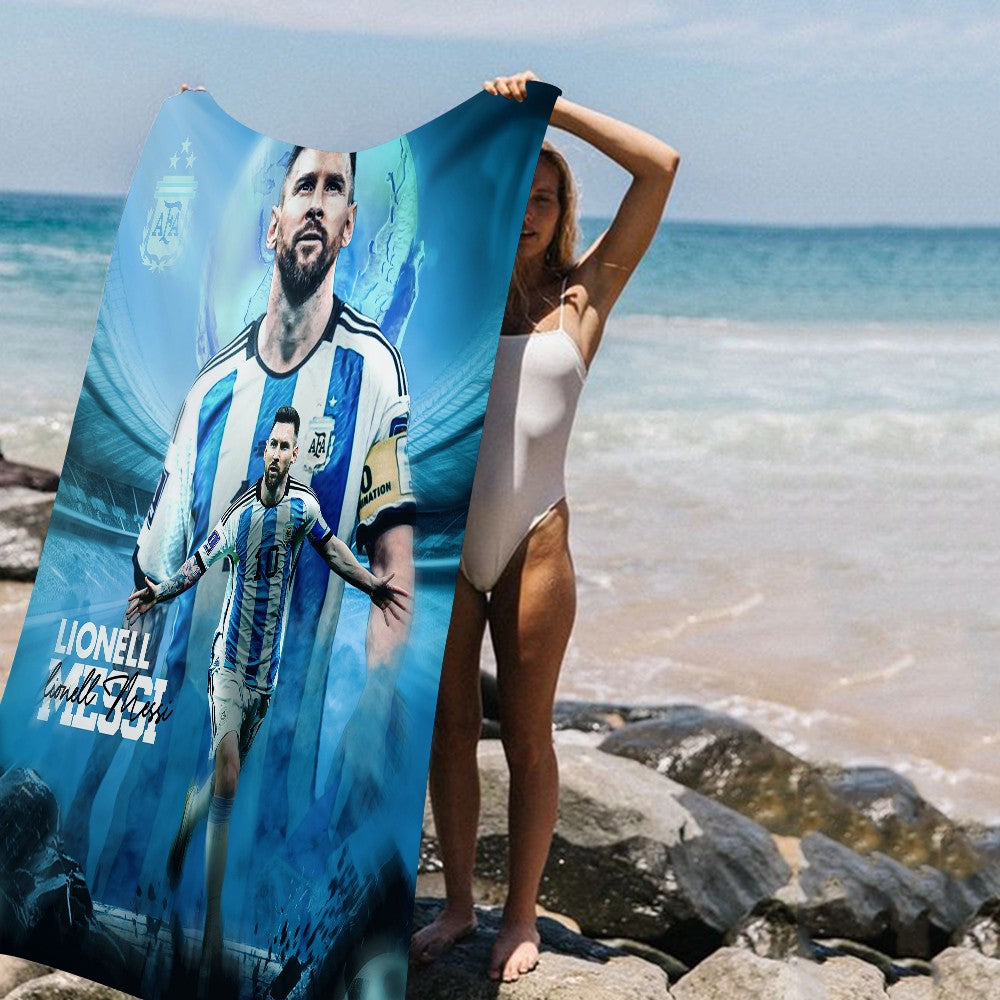Toalha de Praia Estampada de Microfibra M-Messi, Estrela do Futebol, para Montanhismo, Yoga, Praia, Natação, Corrida, Absorvente e Macia