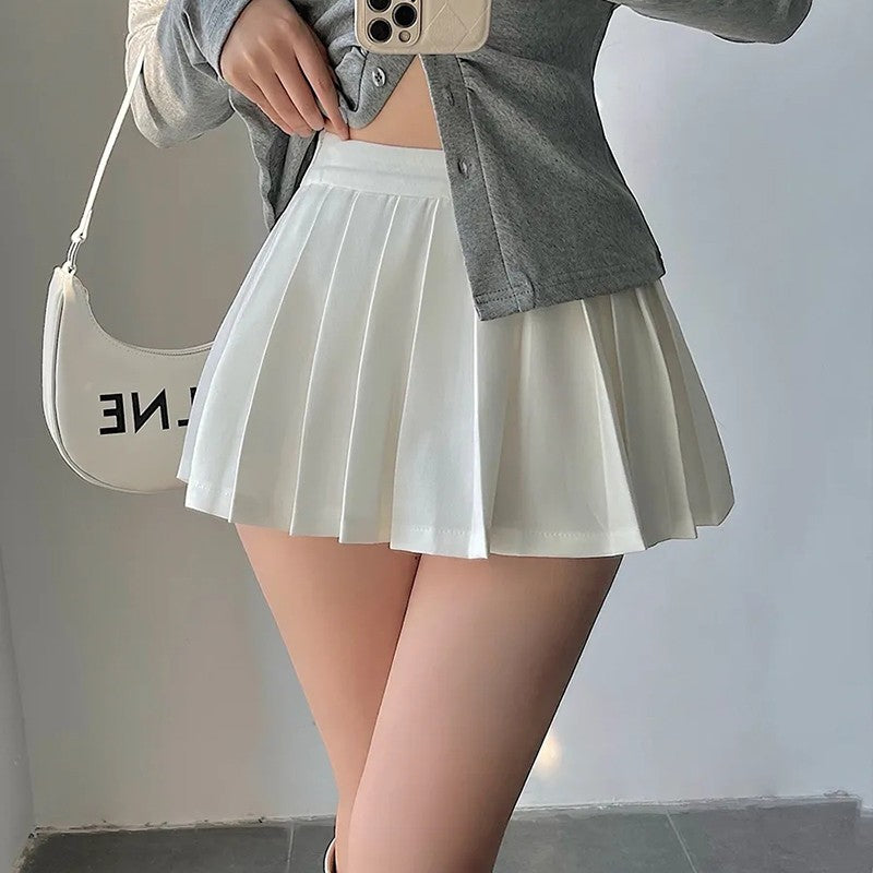 Pleated Skirt with Shorts Women Sexy High Waist Irregular White Black A-line Gyaru Tennis extreme Mini Skirt School