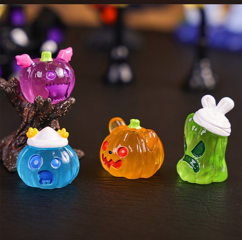 8/16/24pcs Luminous Halloween Micro Landscape Miniature Figurine Resin Craft Mini Fairy Garden Ornament Pumpkin Ghost Decoration