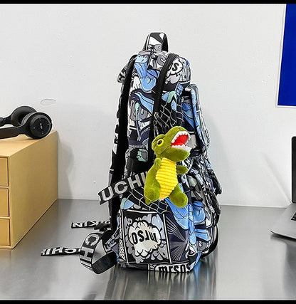 Anime Male and Female High-capacity One Piece Luffy Graffiti Printed Backpack for Middle High Students School Bag