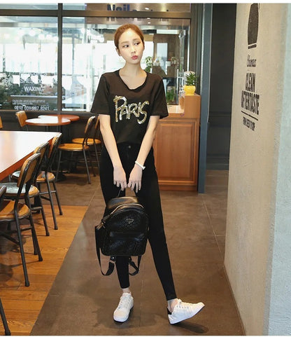 Plus Size High Waist Black Jeans Women's Spring Autumn Fashion Slim Fit Nine Point Cotton Denim Pants with Button Decoration