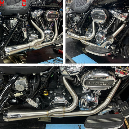 2 into 1 Motorcycle Engine System Pipe Slip on Exhaust Mufflers For Harley Street Glide ST FLHXST EFI FLHX Special FLHXS 2017-25