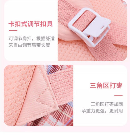 Protecting The Spine Ergonomics Elementary School Students Girls Checkered Backpack Large Capacity Lightweight Waterproof
