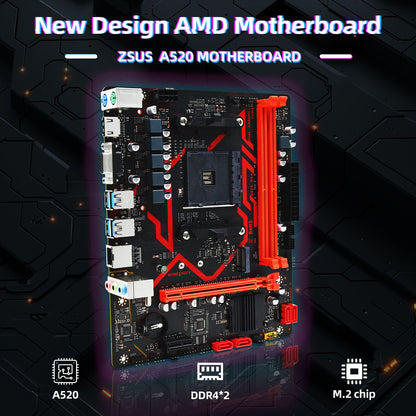Placa-mãe ZSUS A520 AMD Ryzen 5 5600X DDR4 32GB 3200MHz Suporte M.2 NVMe Placa-mãe Micro ATX AM4 Ryzen