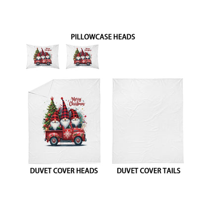 3-Piece Christmas Dwarf Pattern Print Set (1 Down Duvet Cover+2 Pillowcases, Core Free) Soft and Comfortable Bedding Set