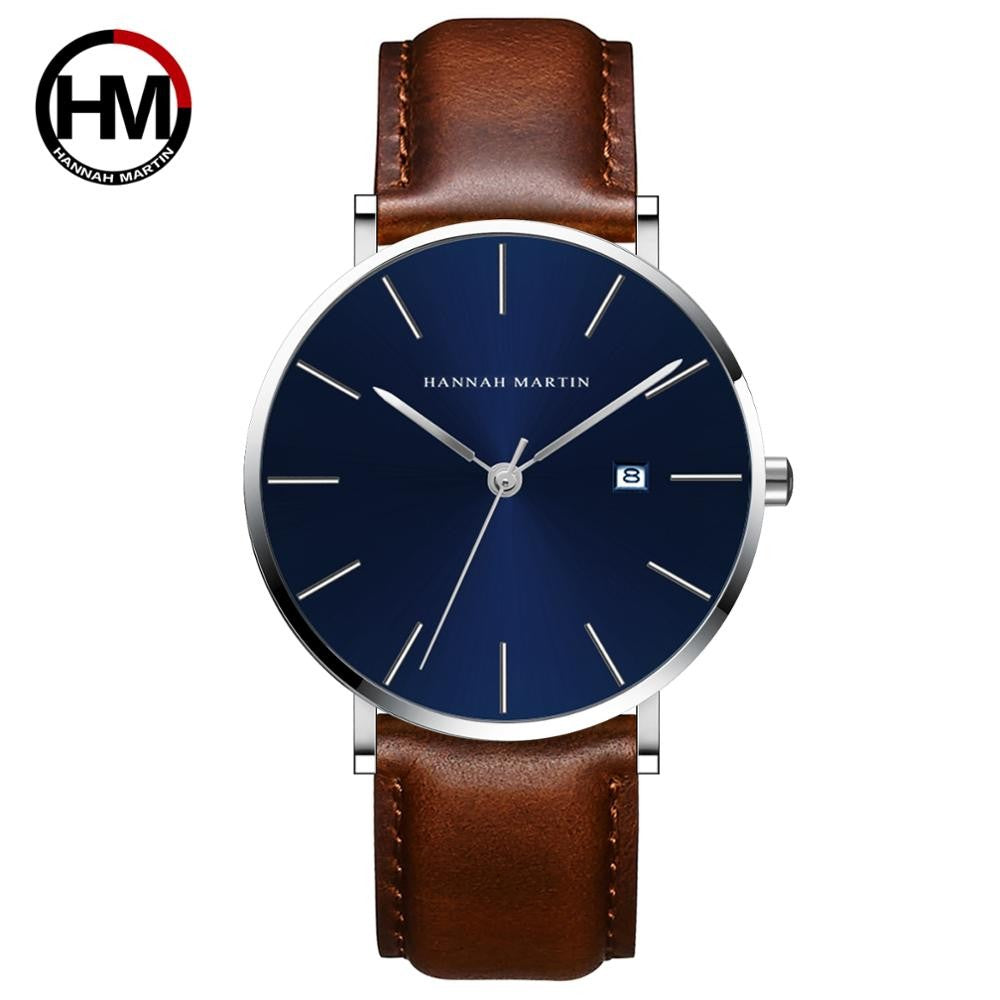 Classic Bauhaus Design Men Watch Dark Blue  Japan Quartz Waterproof Stainless Steel Fashion Business Calendar Ultra Thin Watches