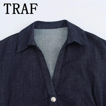 TRAF Denim Dress Women's Spring Summer Casual Long Dresses For Women 2025 New Fa