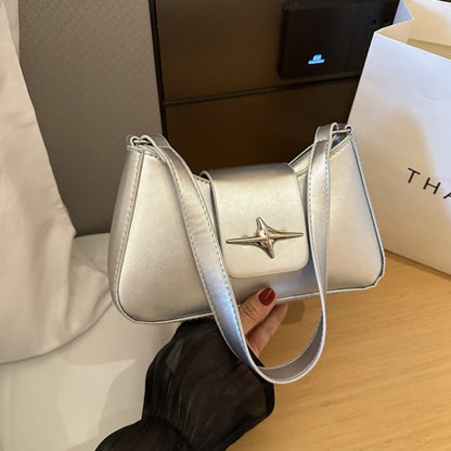 Silver Shoulder Bags for Women 2024 Classic Y2K Small Purse Glossy PU Leather Luxury Brand Female Underarm Handbags Daily Bag