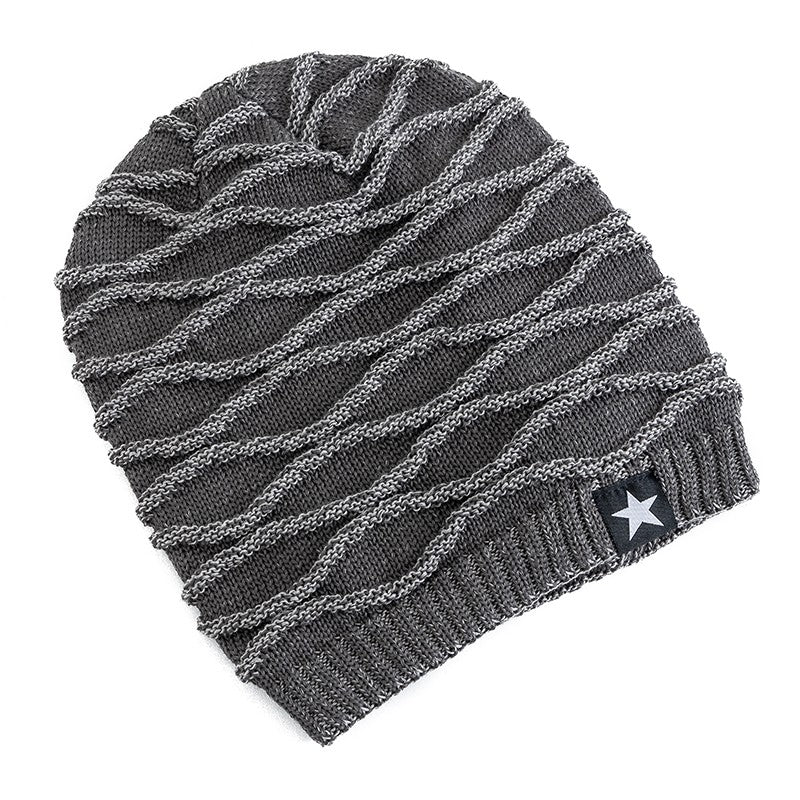 Novos Chapéus de Inverno Unissex Folgados Adicionam Forro de Pele Masculino e Feminino Gorro Quente Casual com Decoração de Estrela de Cinco Pontas Chapéus de Inverno de Tricô