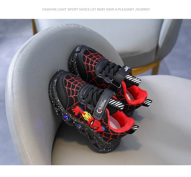 Disney LED Casual Sneakers Red Black For Spring Boys Spiderman Mesh Outdoor Shoes Children Lighted Non-slip Shoes Size 21-30