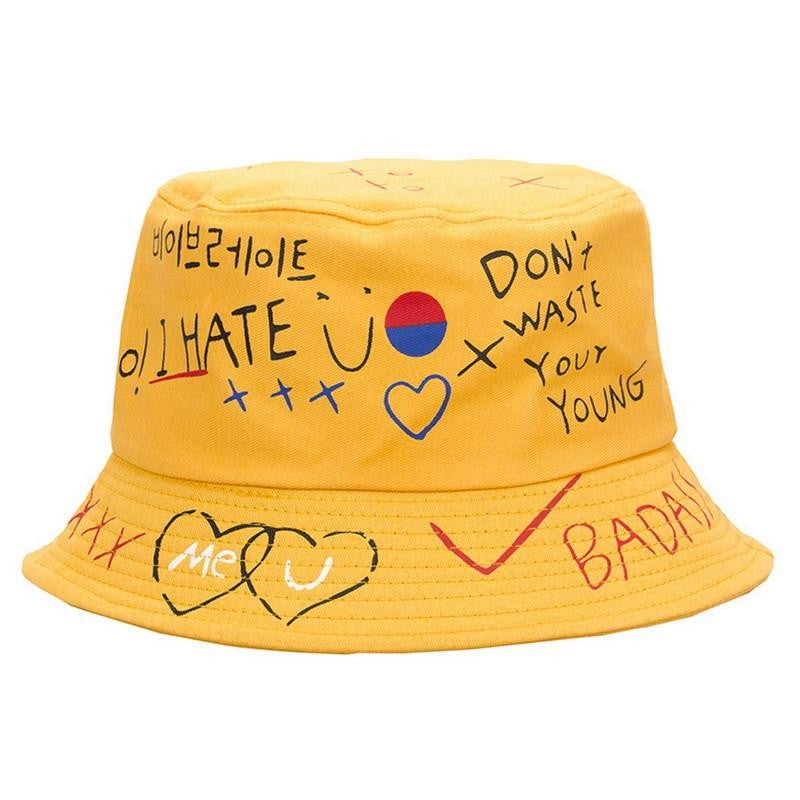New summer unisex bucket hat foldable outdoor shade men women beach fisherman hats fashion hat graffiti printing hat