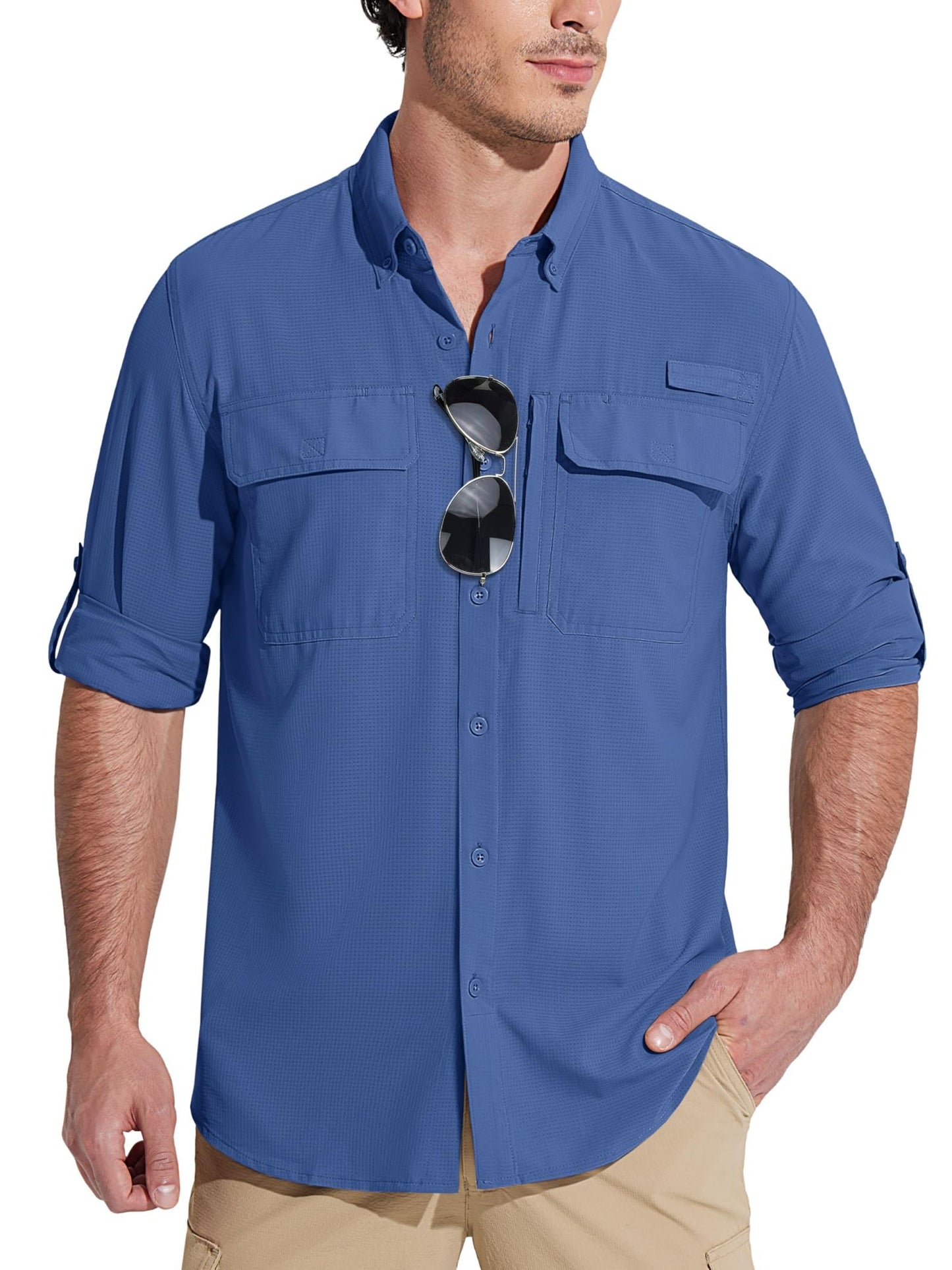 MAGCOMSEN Sun Protection Shirt Quick Dry Long Sleeve Mesh Breathable Shirt Multi Pockets Fishing Shirts Hiking Work Cargo Shirts