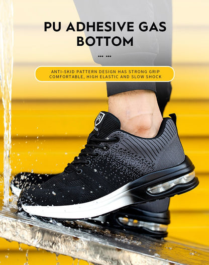 Sapatos de segurança leves para mulheres e homens, tênis de trabalho com amortecimento de ar, sapatos com bico de aço, botas de segurança para construção, sapatos de trabalho anti-impacto.