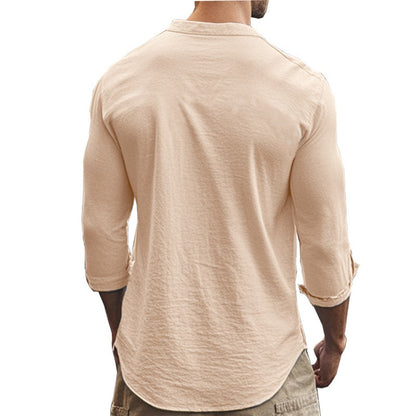 Men's Henry Shirts Cotton Linen Slim Fit Causal Hawaiian Solid Color Basic Style Spring Summer Breathable Men Clothing