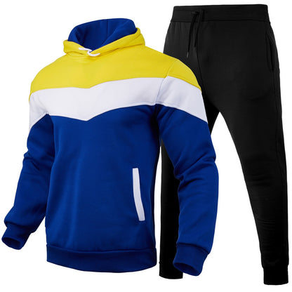 Autumn Winter Men's Color Block Hooded Sports Suit