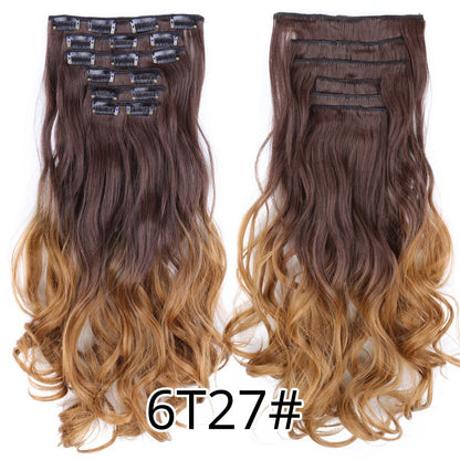 22 Polegadas Sintético Cabelo Liso Longo 16 Clipes 6 Peças/Conjunto Apliques de Cabelo Loiro Preto Resistente ao Calor Para Mulheres