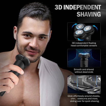 Sejoy Electric Razor for Men 3-Blade Rotary Shaving Machine,Electric Shaver Type-C Fast Charging,LED Display Hair Timmer