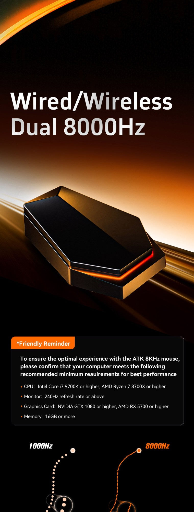 Mouse Sem Fio ATK Dragonfly A9 Series Tri Mode PAW3950 Nordic52840 8K 53g Leve Personalizável para Laptop Gamer PC Gaming