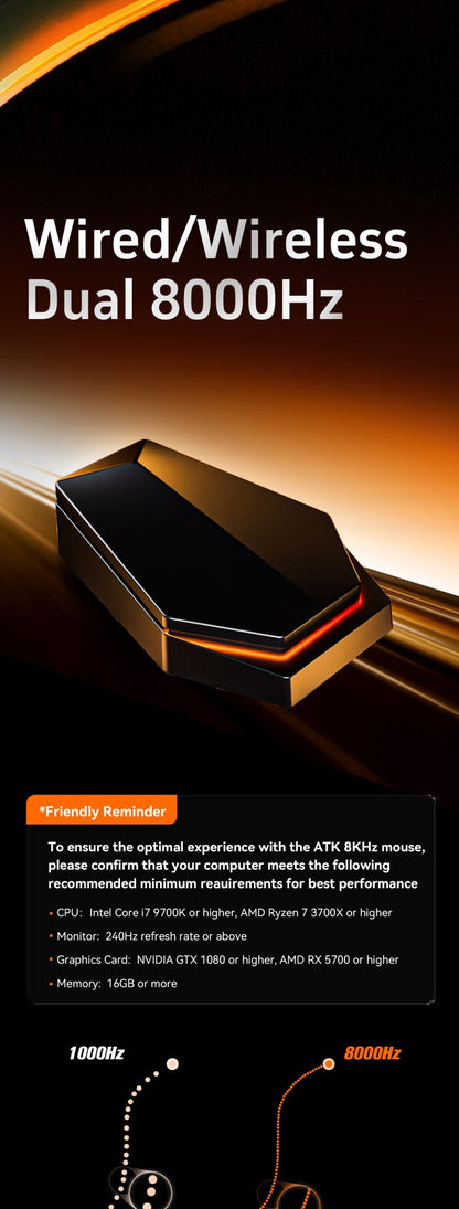 Mouse Sem Fio ATK Dragonfly A9 Series Tri Mode PAW3950 Nordic52840 8K 53g Leve Personalizável para Laptop Gamer PC Gaming