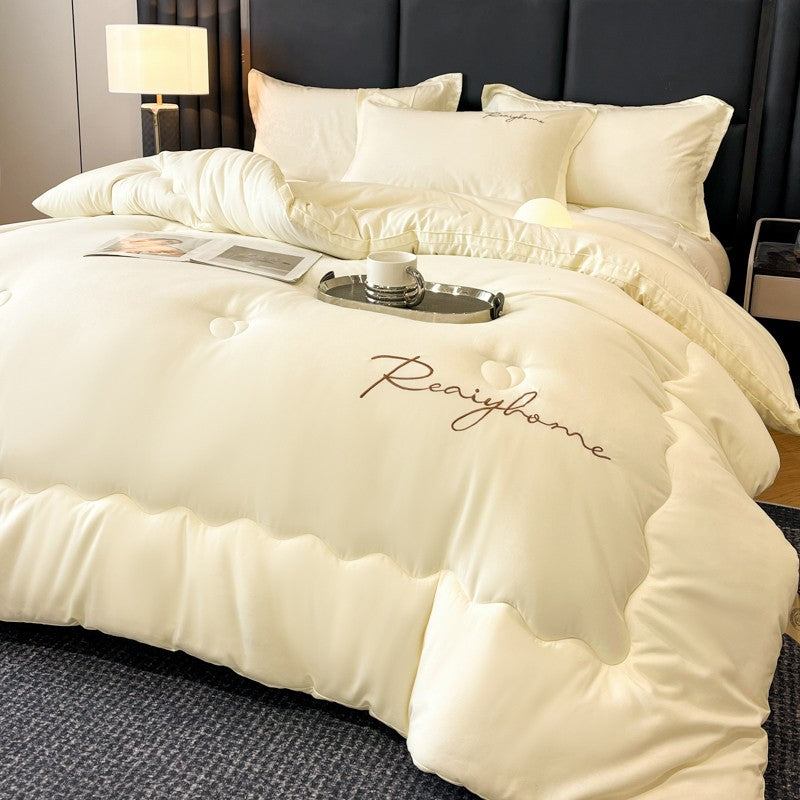 Edredom Acolchoado de Alta Qualidade para Outono/Inverno, Queen Size, Macio, Fofo, Enchimento de Edredom, Letra Bordada, Acolchoado Grosso e Quente para Cama