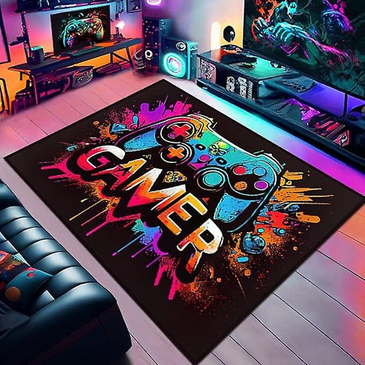 Crystal Velvet Carpet Colorful Gamepad Pattern Rug Multiple Controllers Design for Gaming Theme Living Room Floor Decor