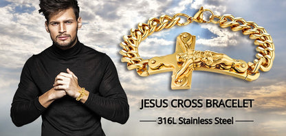 Jesus Cross Men's 316L Stainless Steel Bracelet Male Wholesale pulseira Mens Braclets Gold Color Wrist Bracelets For Men Jewelry