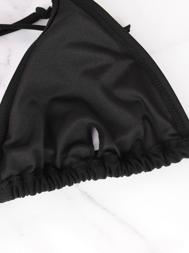 Women's Bikini Set Summer Beach Style Solid Black Lady's Sexy Swimsuit Bikini Three-Piece Set Triangle Bandage Female Beachwear