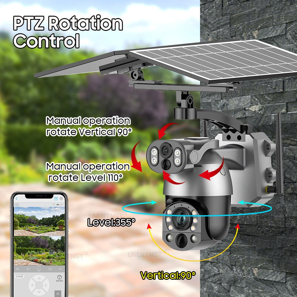 UNENTGT 4k Dual Lens View 50X Optical Zoom Solar Battery PTZ Camera 10MP SIM Card Outdoor Wifi CCTV Solaire Surveillance Camera