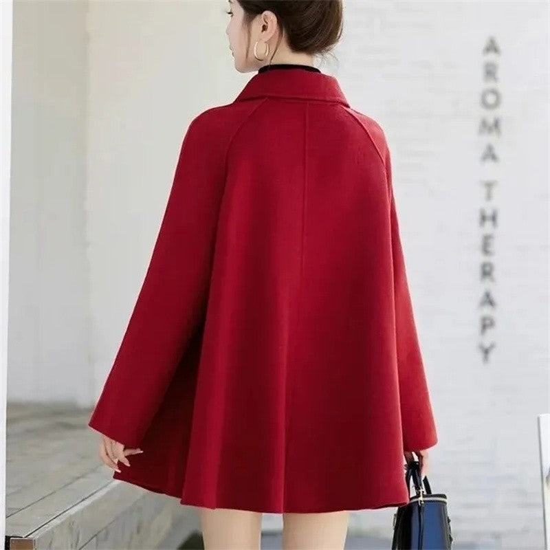 High Quality Woolen Coat Women 2025 Autumn Winter New Cloak Long Wool Jacket Chinese Retro Buckle Ladies Overwear Korean Outcoat