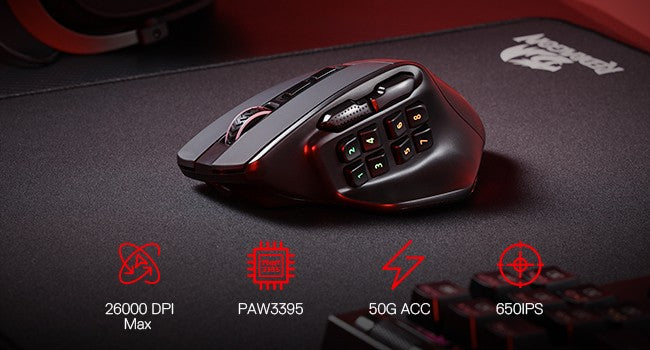 Redragon M811 PRO Wireless MMO Gaming Mouse, 15 Programmable Buttons RGB Gamer Mouse, 10 Side Macro Keys