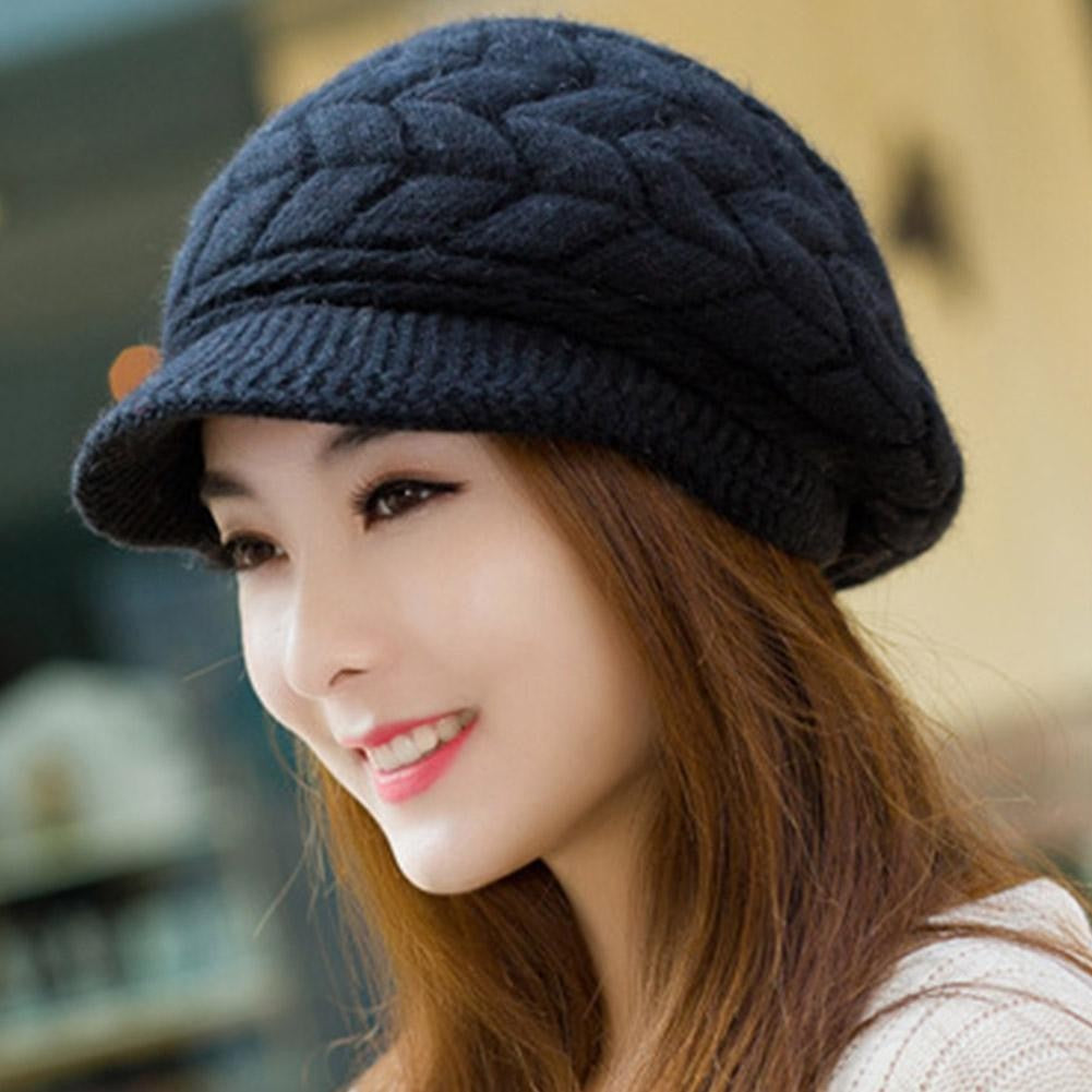 Women's Winter Solid Color Warm Knitting Loose Beret Leisure Ski Cap Korean Version Beret Plus Velvet Thick Knitting Ear Cap