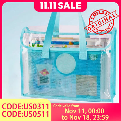 Clear Tote File Bag - Waterproof, Large Capacity, for School, Office, Travel, Document Organizer, Hand Carry Handle (Tran