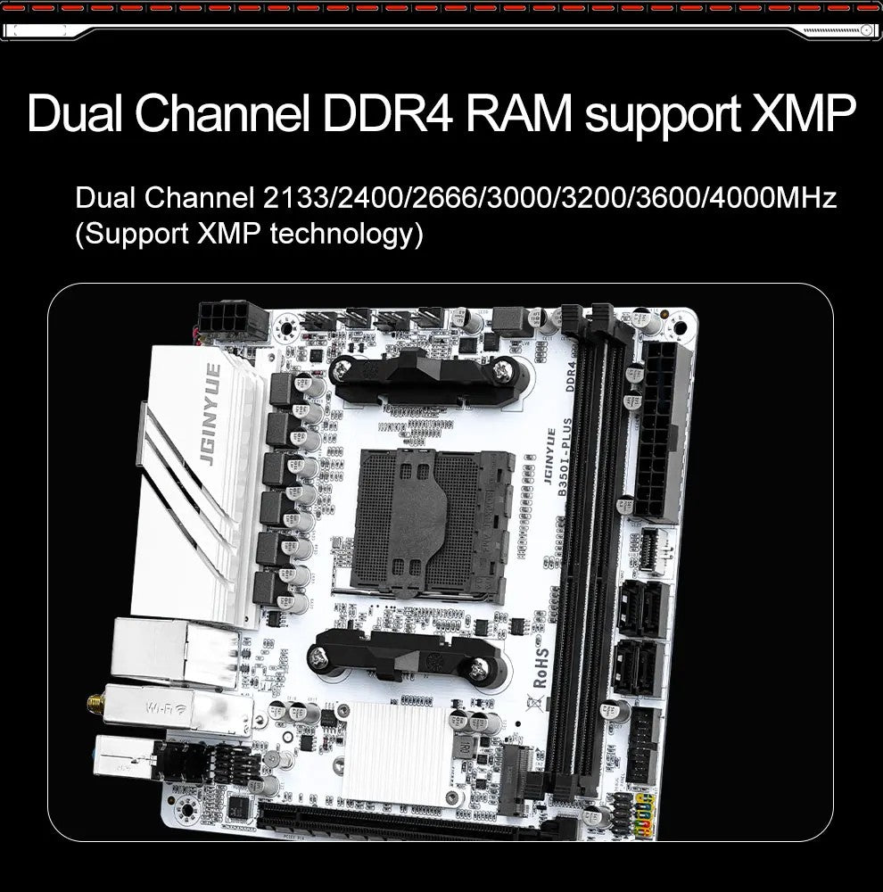 Placa-mãe JGINYUE AMD AM4 ITX suporta CPU Ryzen R3 R5 R7 R9 de 1/2/3/4/5 séries RAM DDR4 PC Desktop PCI-E 3.0 B350i PLUS ARGB