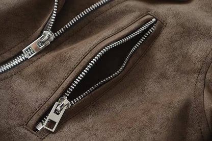 European style new women's fashion versatile temperament retro design velvet PU motorcycle jacket short coat