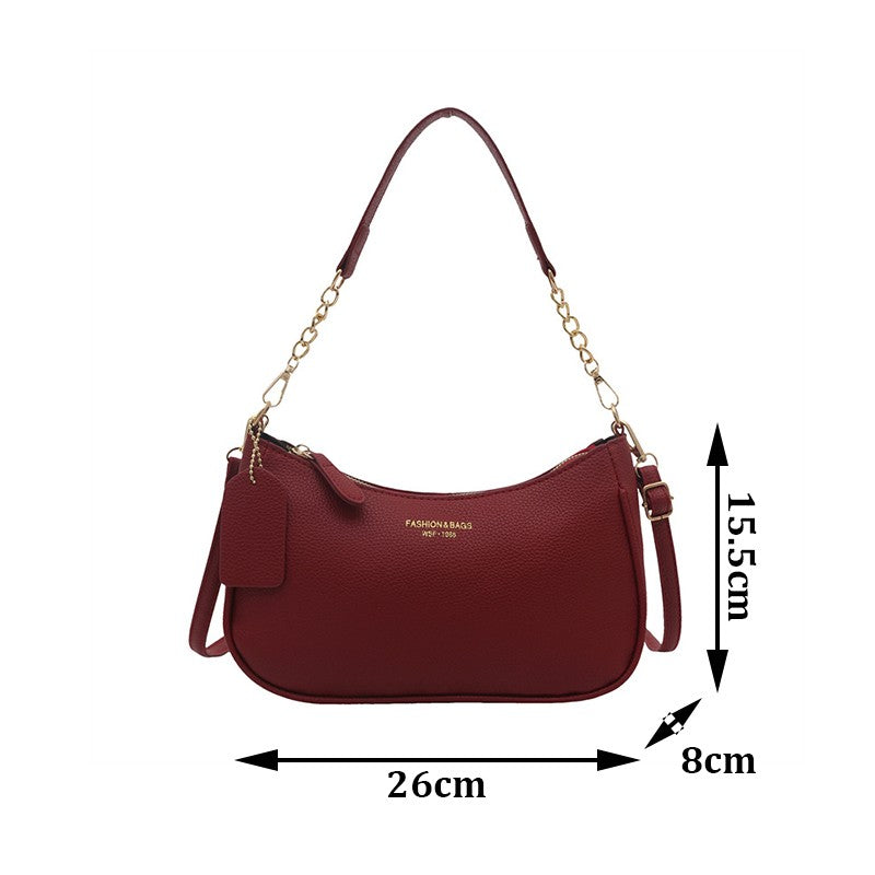Cherry Pendant Shoulder Bag Women Light Luxury New High-end Women's Bag Soft Lychee Pattern Underarm Bag Casual Dumpling Bag