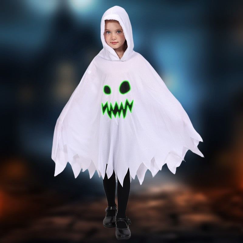 New Halloween Adult Funny Cape White Ghost Cloak Glowing cloak in the darkness Cosplay Costume Masquerade Carnival Cloak